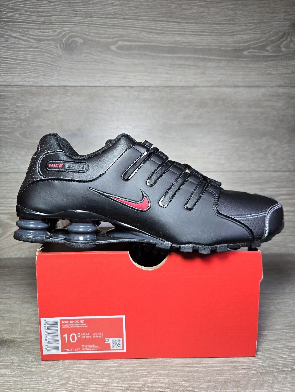 Nike Shox NZ Black Varsity Red Shoes Mens Size 10.5 / Womens Size 12 378341-017